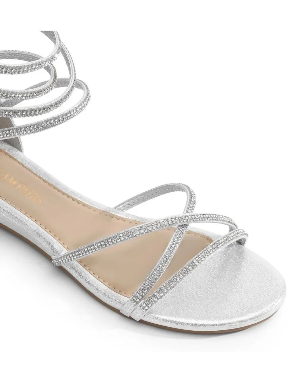 Women's Silver Rhinestones Gladiator Flat Sandals Ankle Strap Comfortable Zip